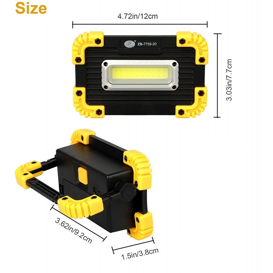 2Pcs LED+COB Work Light USB Rechargeable Spotlight Floodlight Camping Emergency