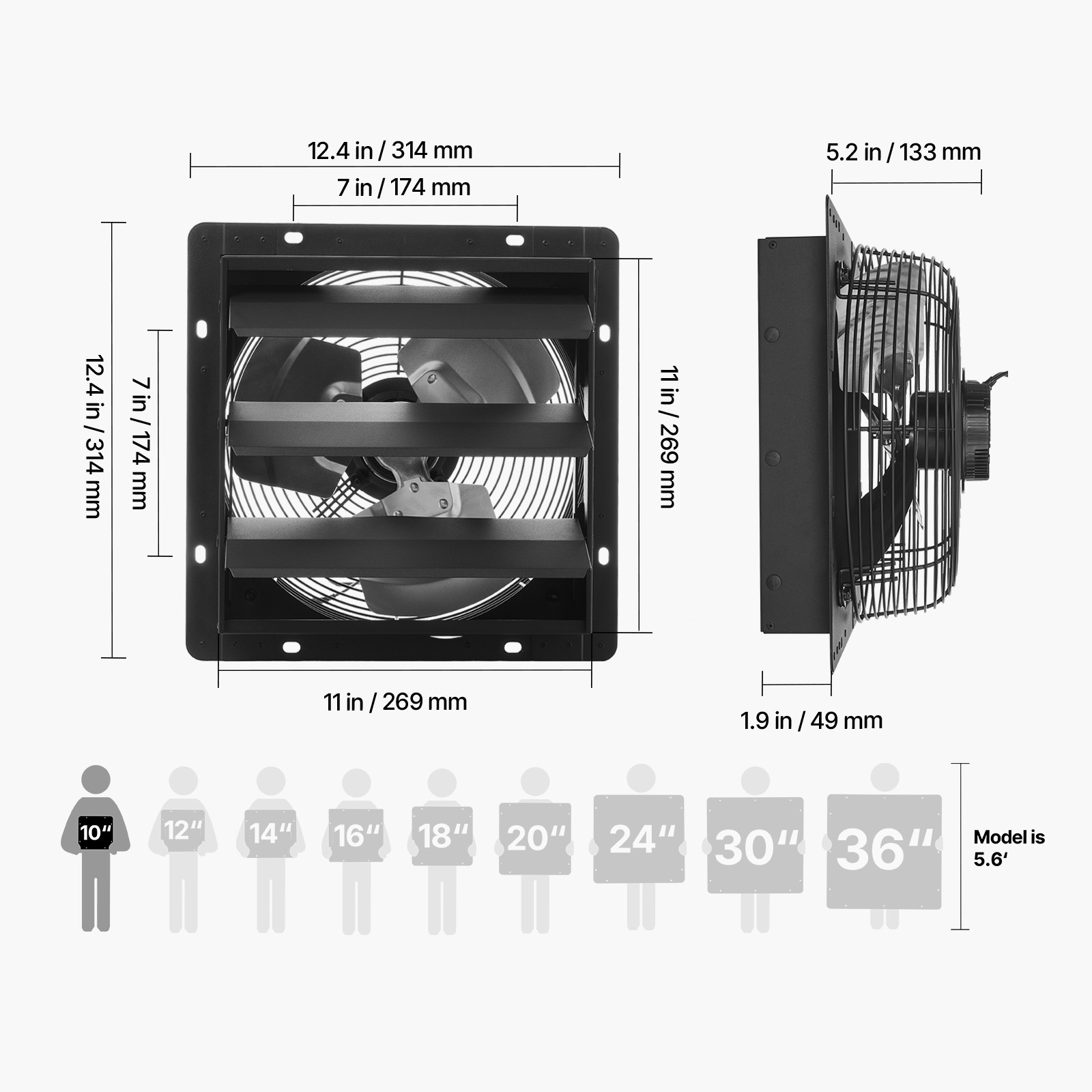 Uimoso 10 in Wall-Mount Shutter Exhaust Fan with Smart Controller
