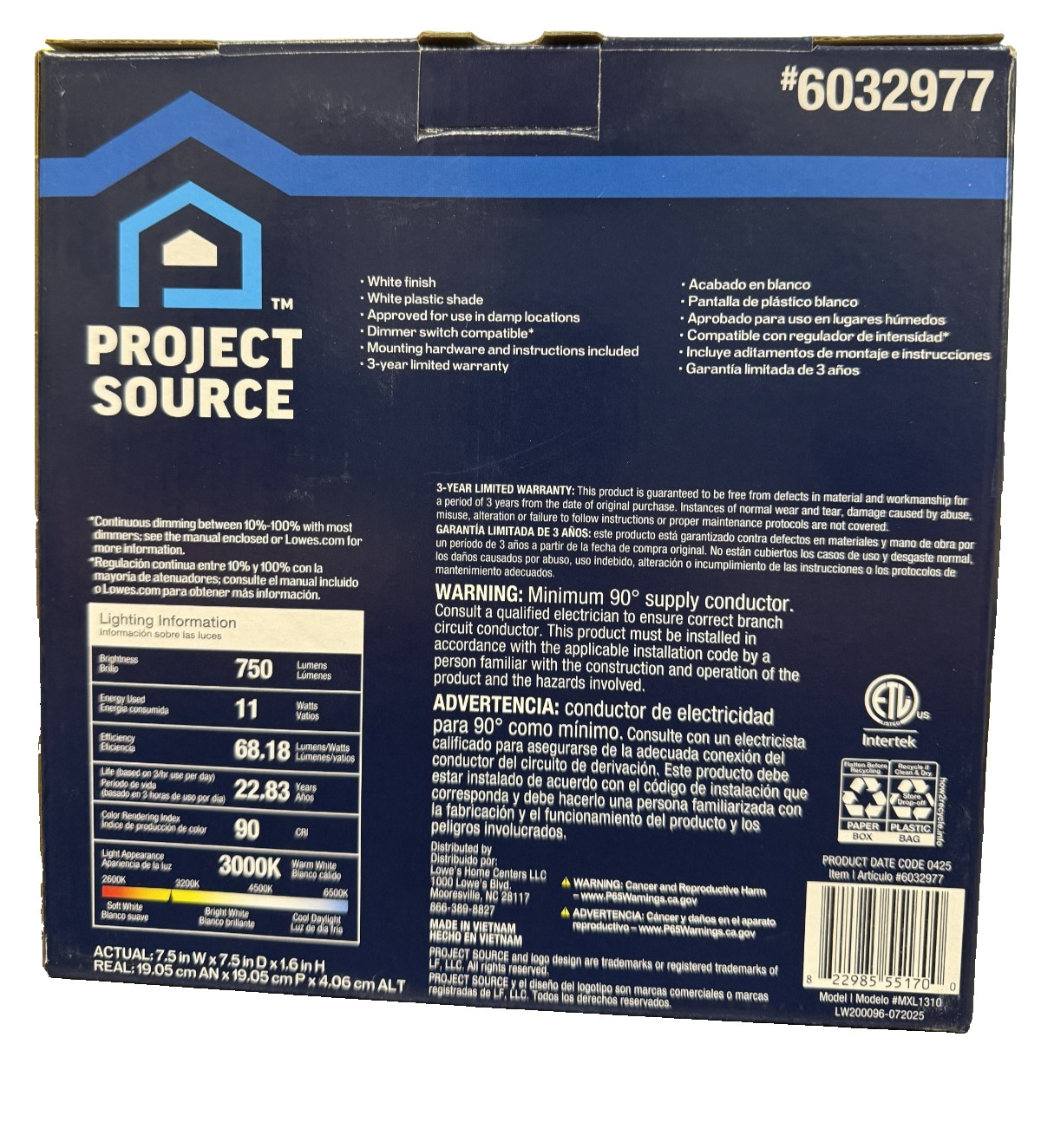 Project Source 2 Flush Mount LED 7.5″ Round LED Cool White Color Light New