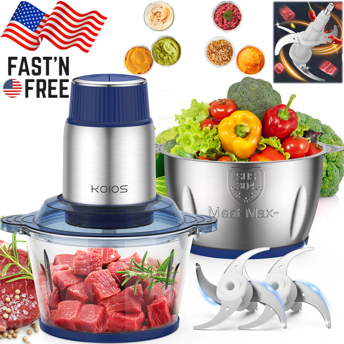 500W Electric Food Chopper Electric Stainless Steel Processor Meat Grinder Mixer