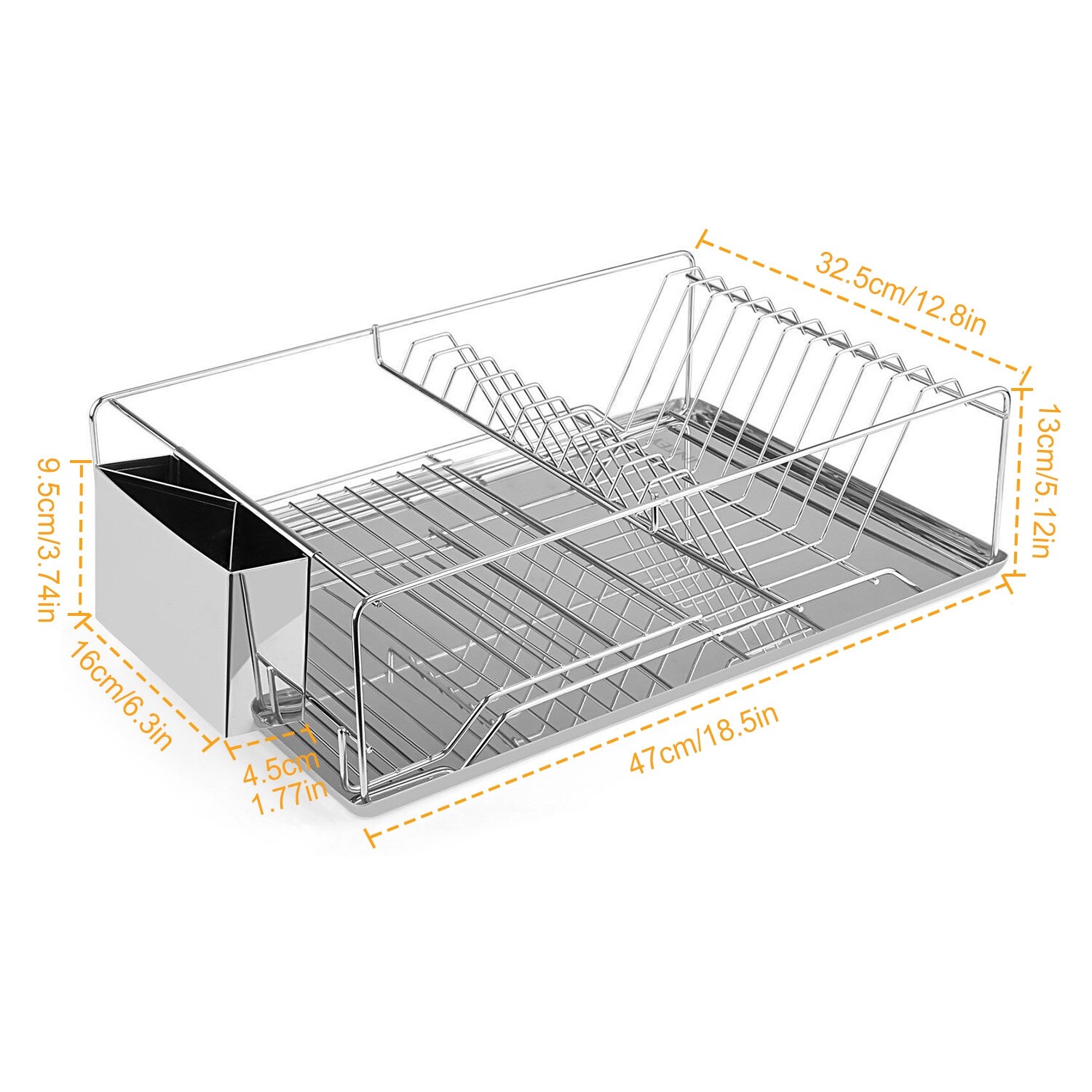 Kitchen Over Sink Dish Drying Rack Stainless Steel Drainer Holder w/ Drainboard
