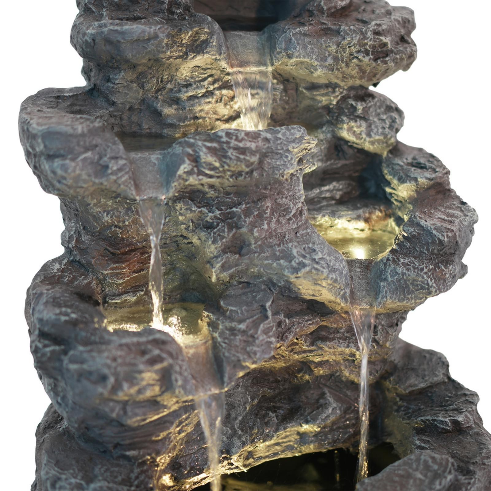 LED Outdoor Water Fountain Tall Slender Concrete Feature Natural Rock Texture