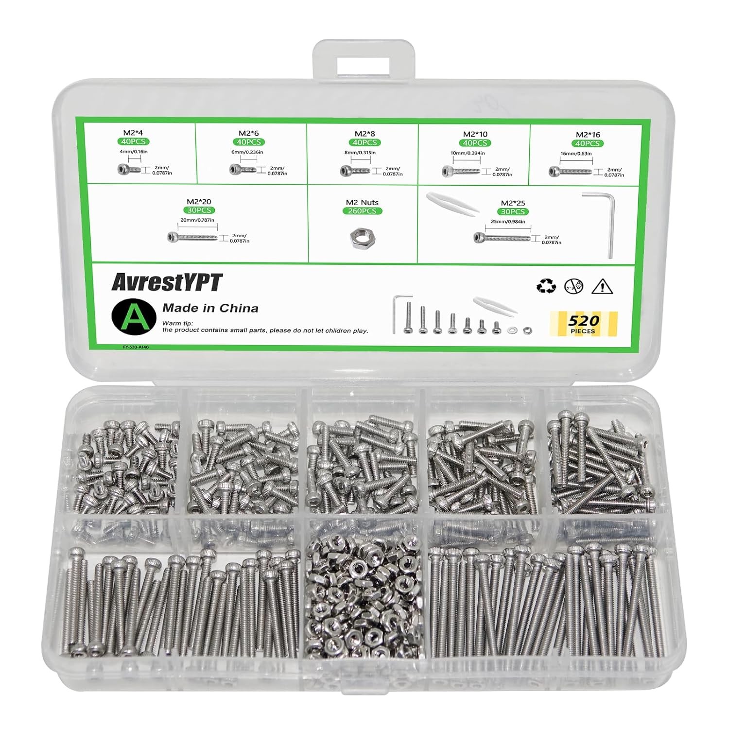 M2x4/6/8/10/12/16/20/25mm Hex Button/Socket Head Cap Screw Bolts Nuts Washer Set