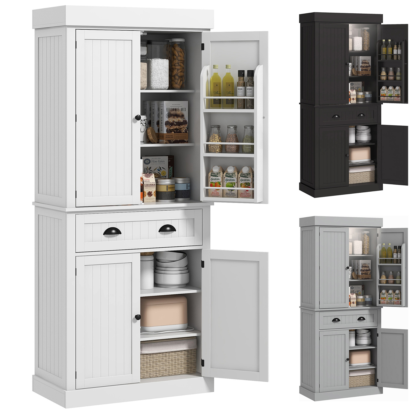 71″ Kitchen Pantry Cabinet with Large Storage and LED Lights