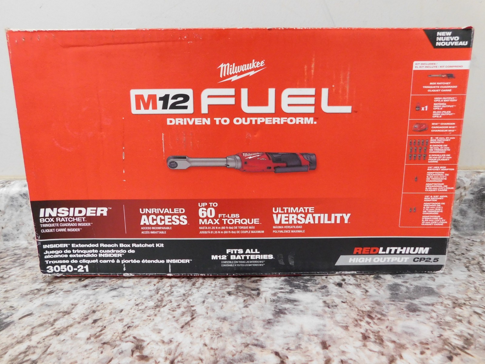 Milwaukee 3050-20/21 M12 FUEL INSIDER Ratchet Extended Reach Box Kit HO 2.5AH