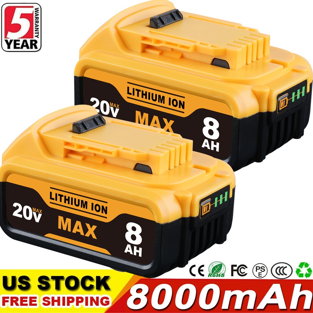 2Pack 8.0AH Lithium Ion Battery 20V 20 Volt Max XR For DeWalt DCB206-2 DCB205-2