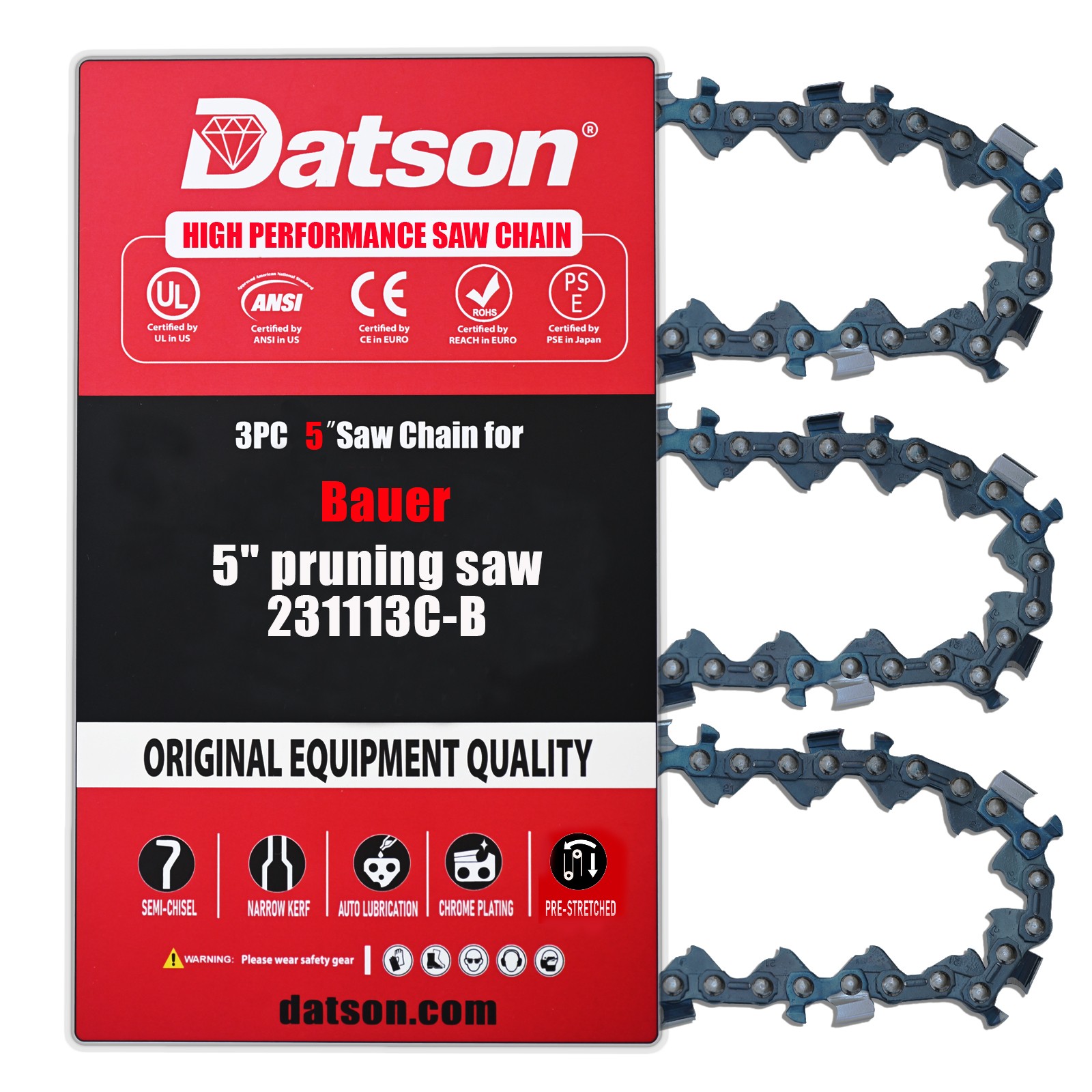 5″ Chainsaw Chain for Bauer 5″ pruning saw 231113C-B 0.30″ .043″ 28DL(3 chain)