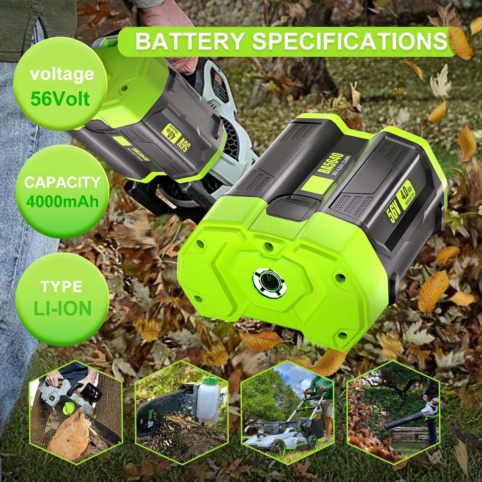 2 Pack For EGO POWER+ BA2800T 56V 4.0 AH Battery w/ Fuel Gauge 56 Volt Power+