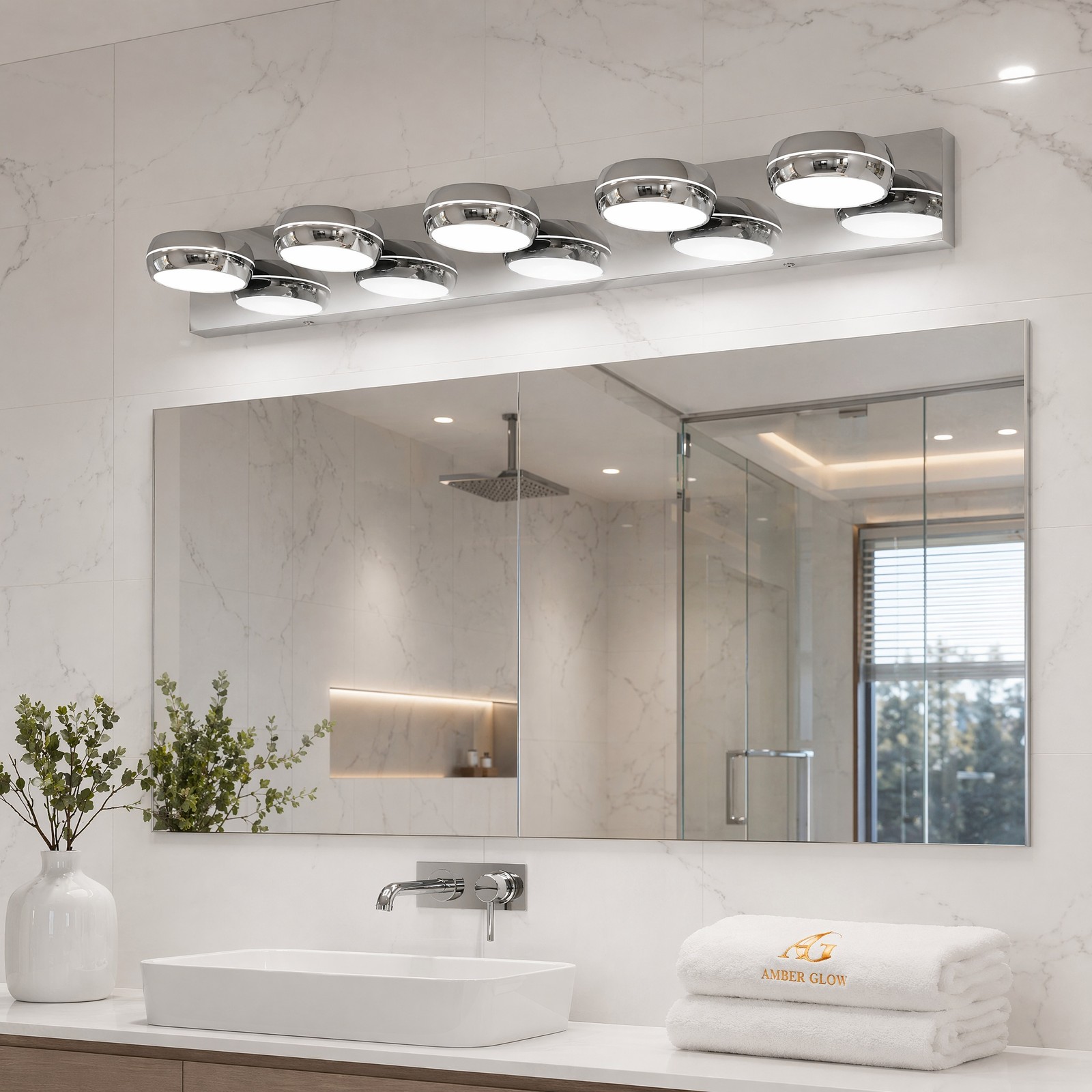 35 in Modern Chrome LED Vanity 5 Light Bathroom Over Mirror Wall Sconce Fixture