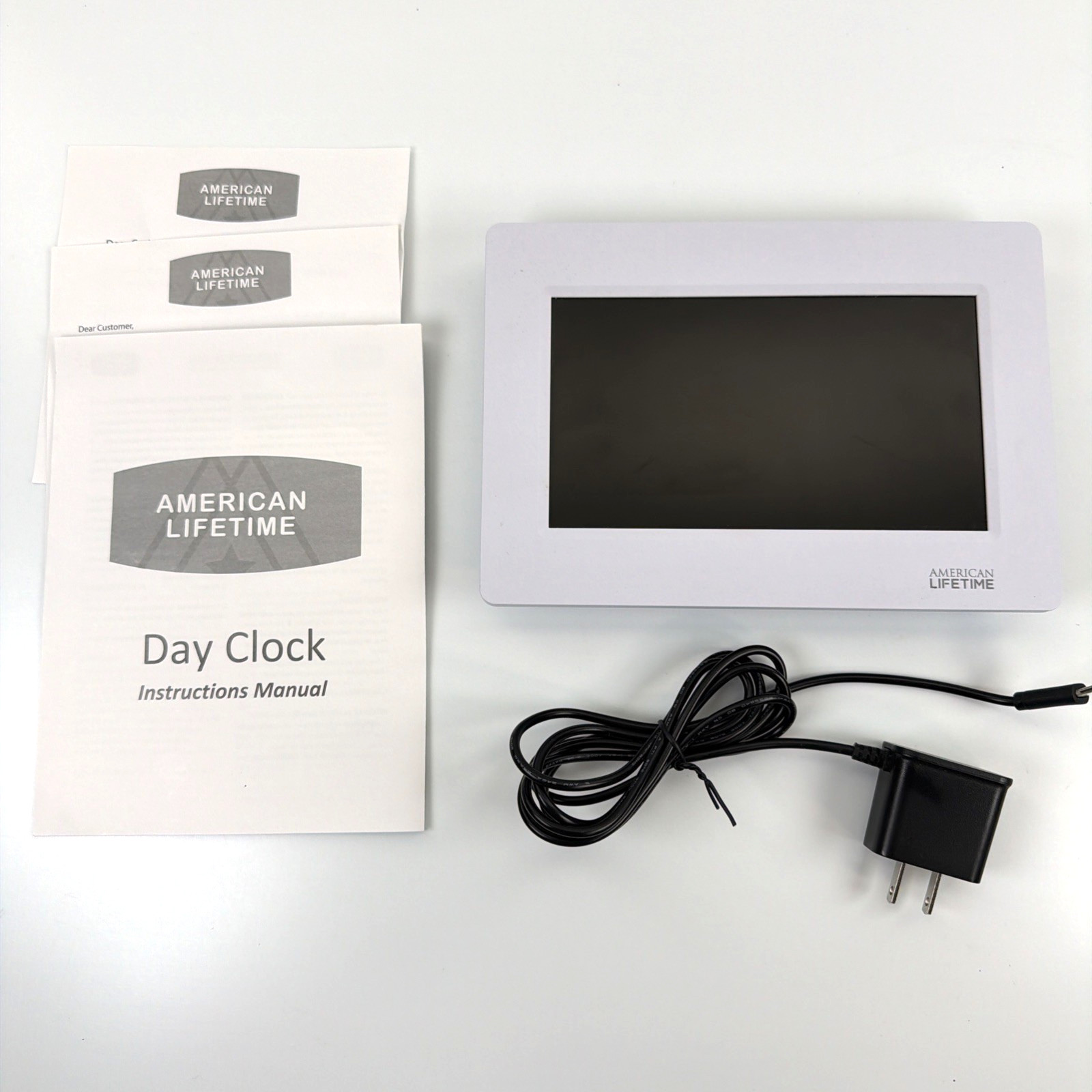 American Lifetime Digital Calendar Day Clock 8 in White Frame w/ Plug
