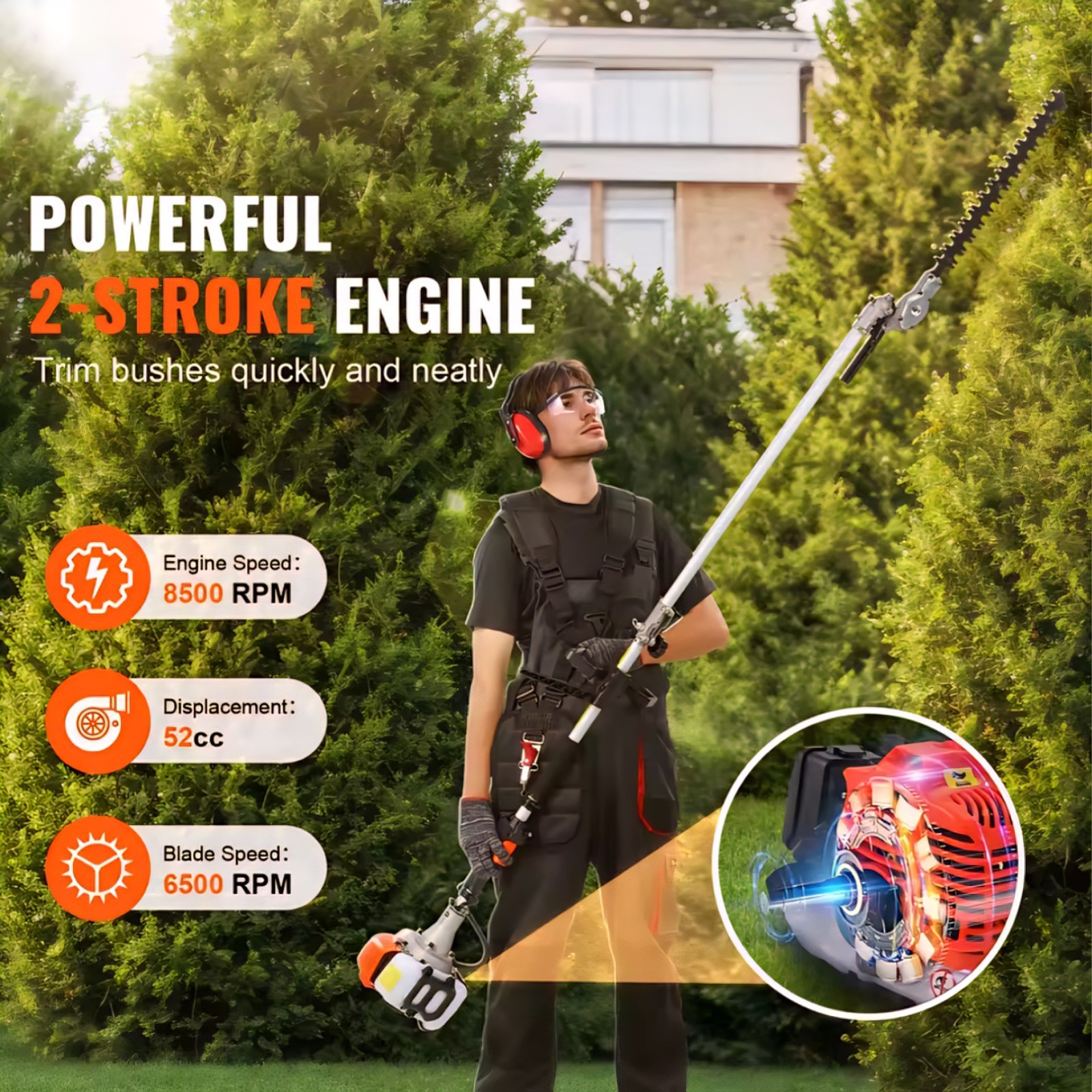 VEVOR 52CC 6‑in‑1 Gas Trimmer Set – Hedge, Saw, Weed & Brush Cutter