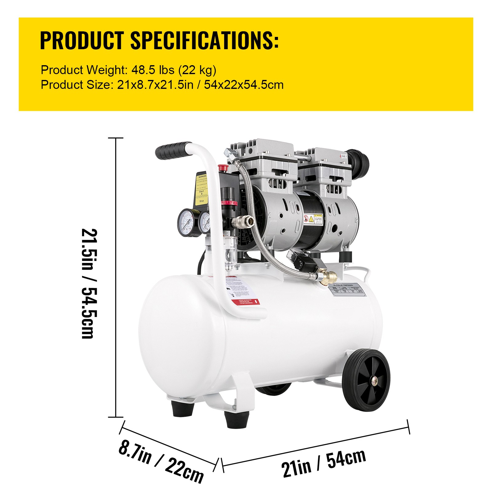 VEVOR 1HP Oil Free Air Compressor 115 PSI w/6.6 Gallon Steel Tank Ultra Quiet