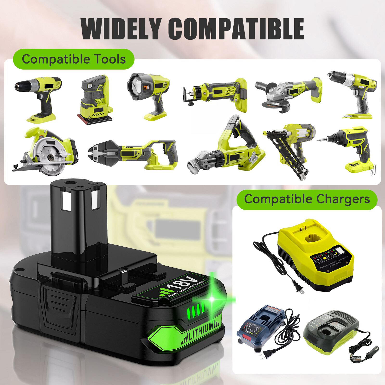 P102 Replace For RYOBI P190 18V Compact Lithium Battery P107 P104 P108 Battery