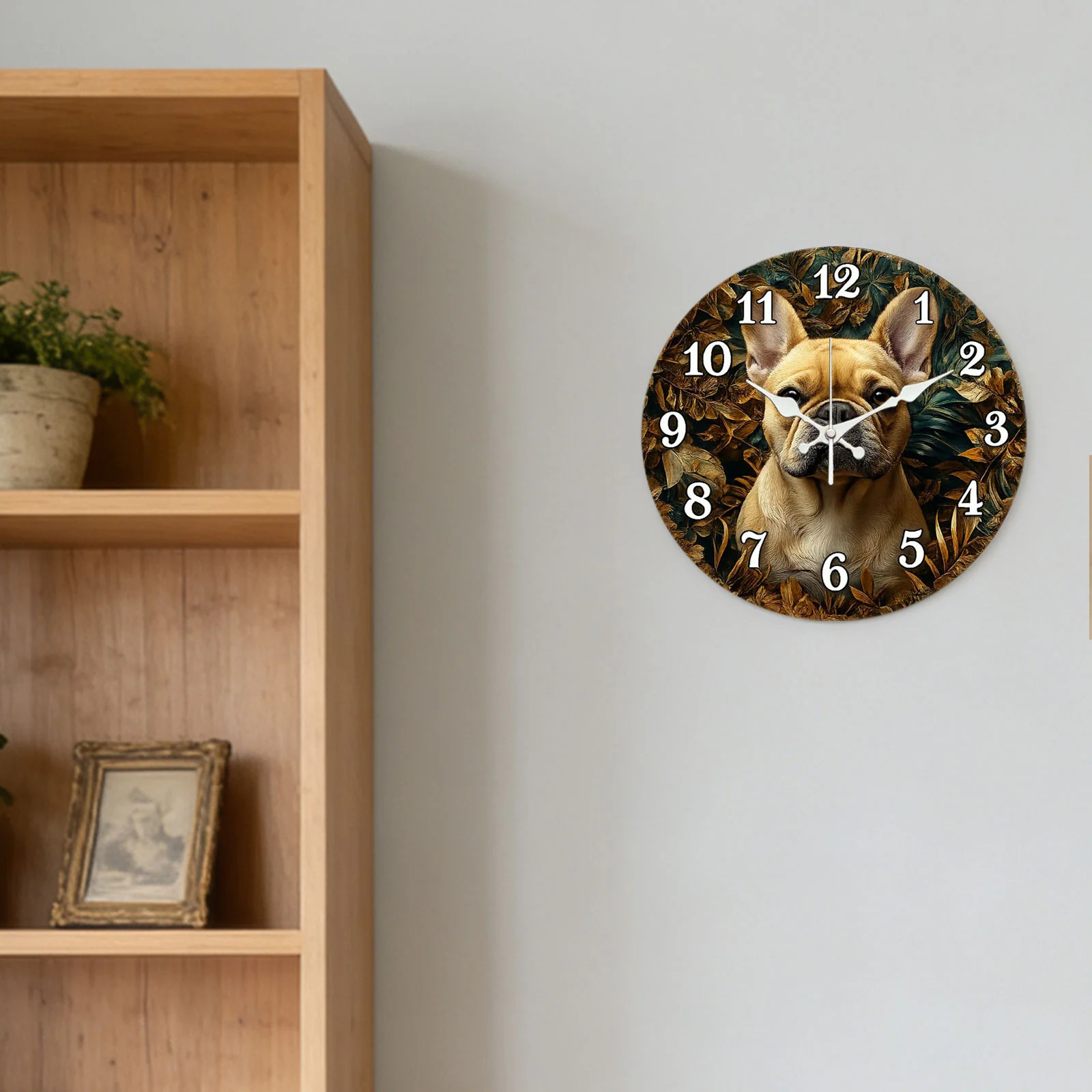 French Bulldog Wall Clock Wooden Silent Clock No Battery Holiday Home Decors