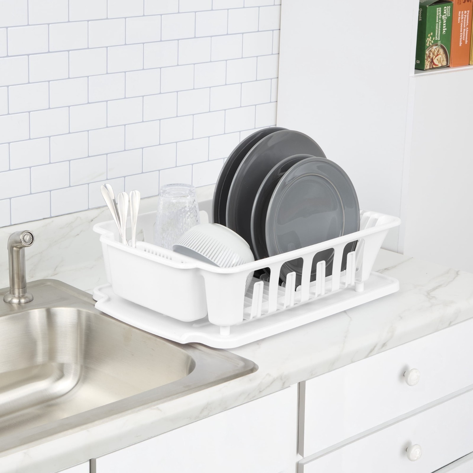2-Piece Large Sink Set Dish Rack Drainer, White (18 L X 13 3/4″ W X 5 1/2″ H), 3