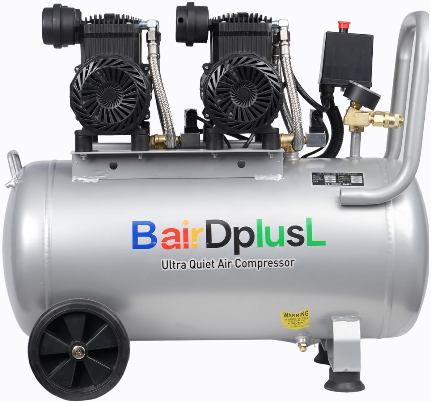 14.5 Gallon Ultra Quiet Air Compressor 110V/60Hz 1.5HP 8.8CFM, Oil-Free 70dB