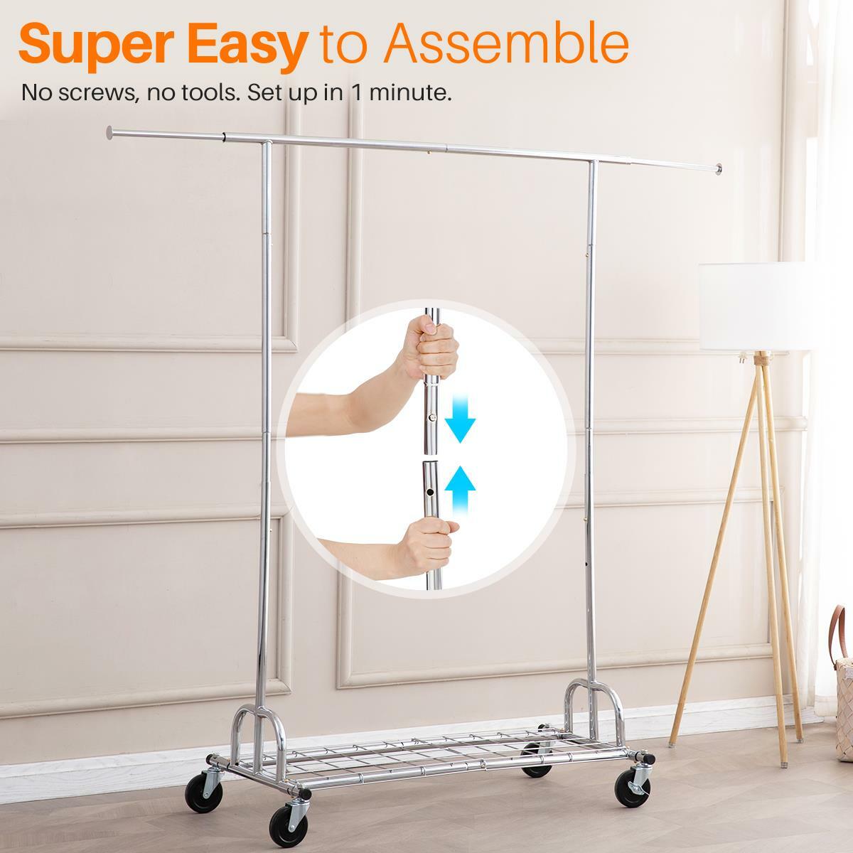 Heavy Duty Commercial Clothing Garment Rack Rolling Collapsible Chrome US