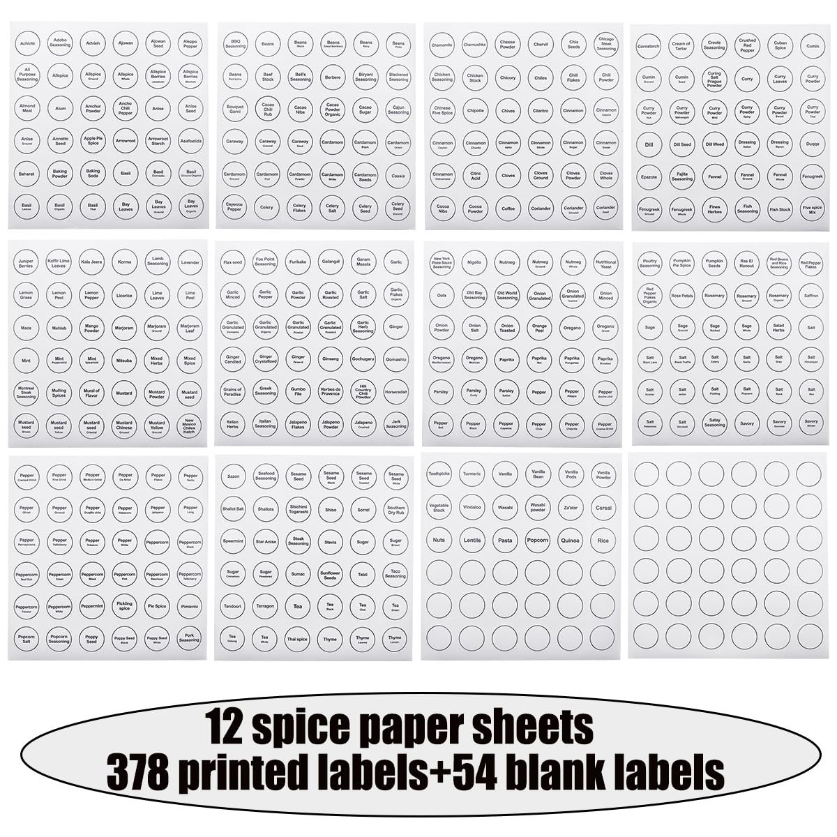 Spice Labels, 432Pcs Labels Stickers 1.4in Waterproof 1.4 inches, White