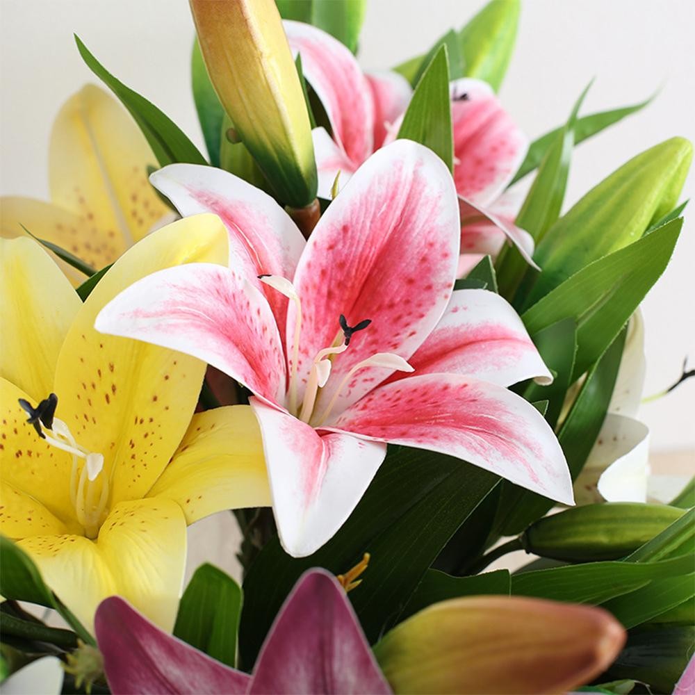 41cm Real Touch 3D Lily Artificial Flowers White Fake Wedding Home Garden Decor