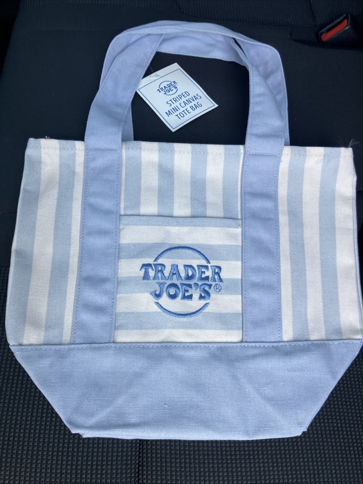 TRADER JOE’S 2026 Mini Stripe Canvas Tote Bag BLUE stripes. NEXT DAY SHIPPING