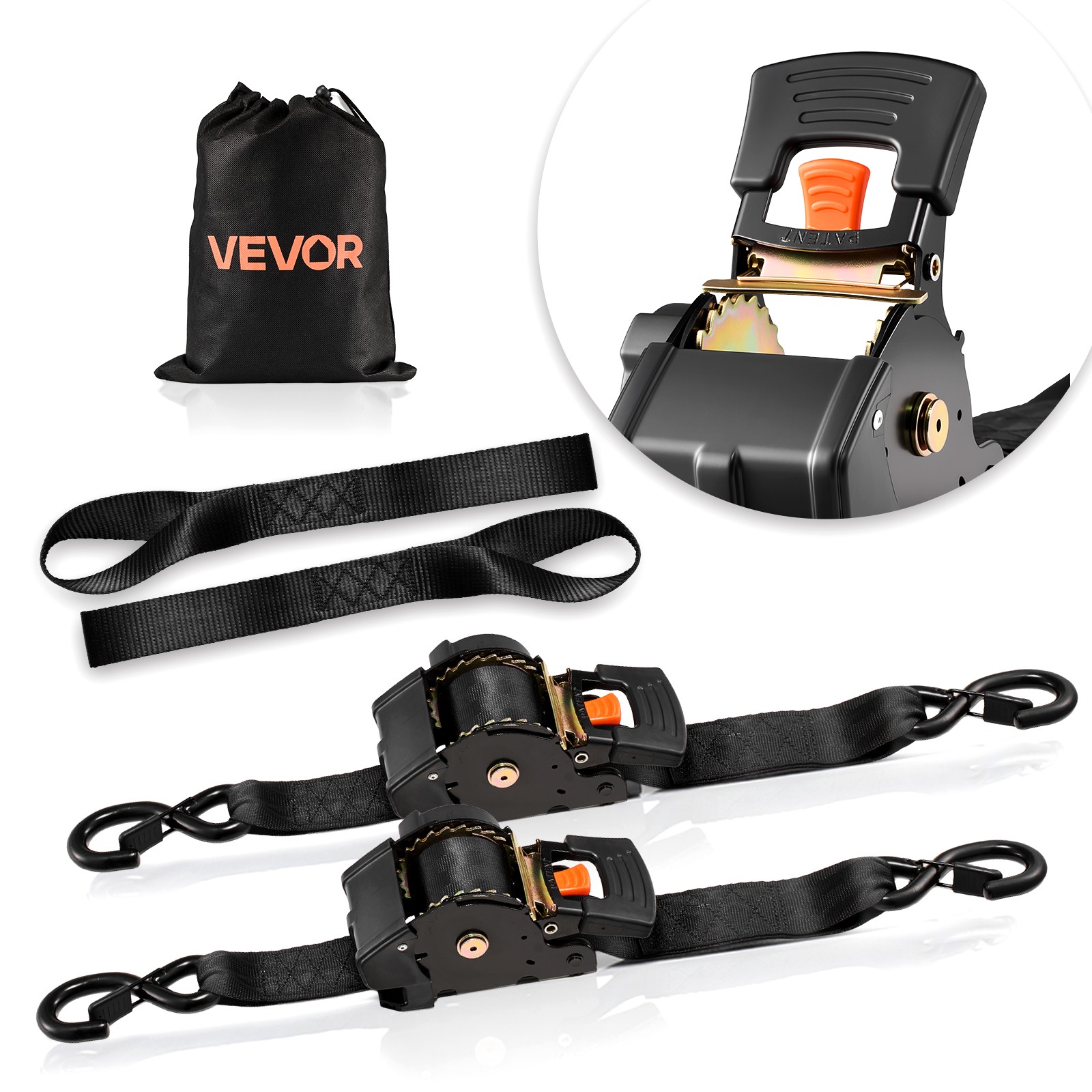 VEVOR 2 Pack Retractable Ratchet Straps 2″ x 10′ Tie Down Straps 3033 lbs