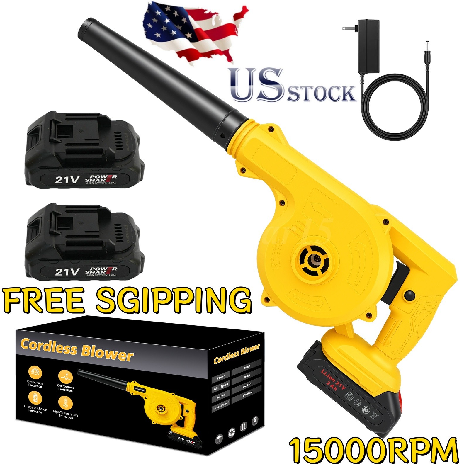 Portable Leaf Blower, 2-in-1 Cordless Leaf Blower 350CFM / 150MPH with 2 Battery