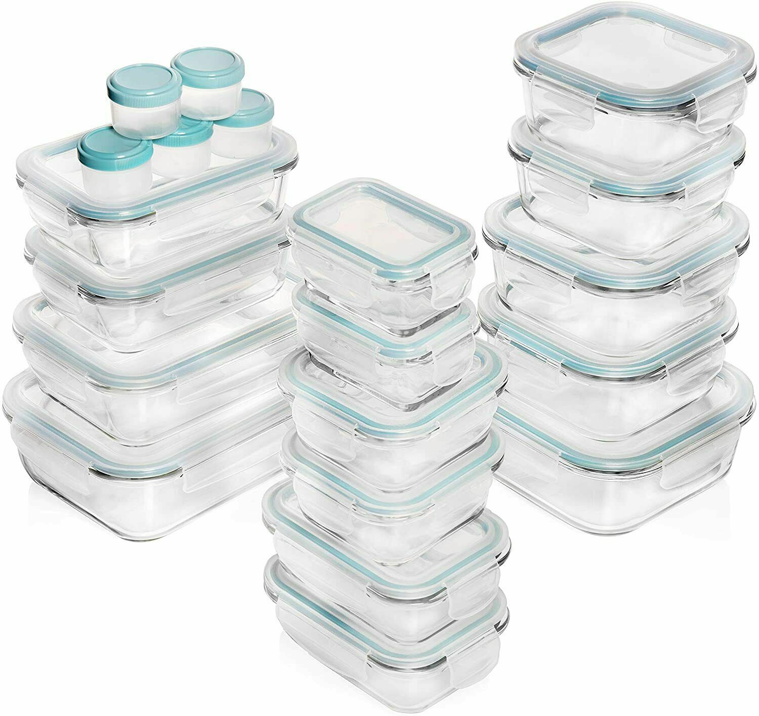 Razab Set of 35 PC Glass and Plastic Food Storage Containers with Airtight Lids