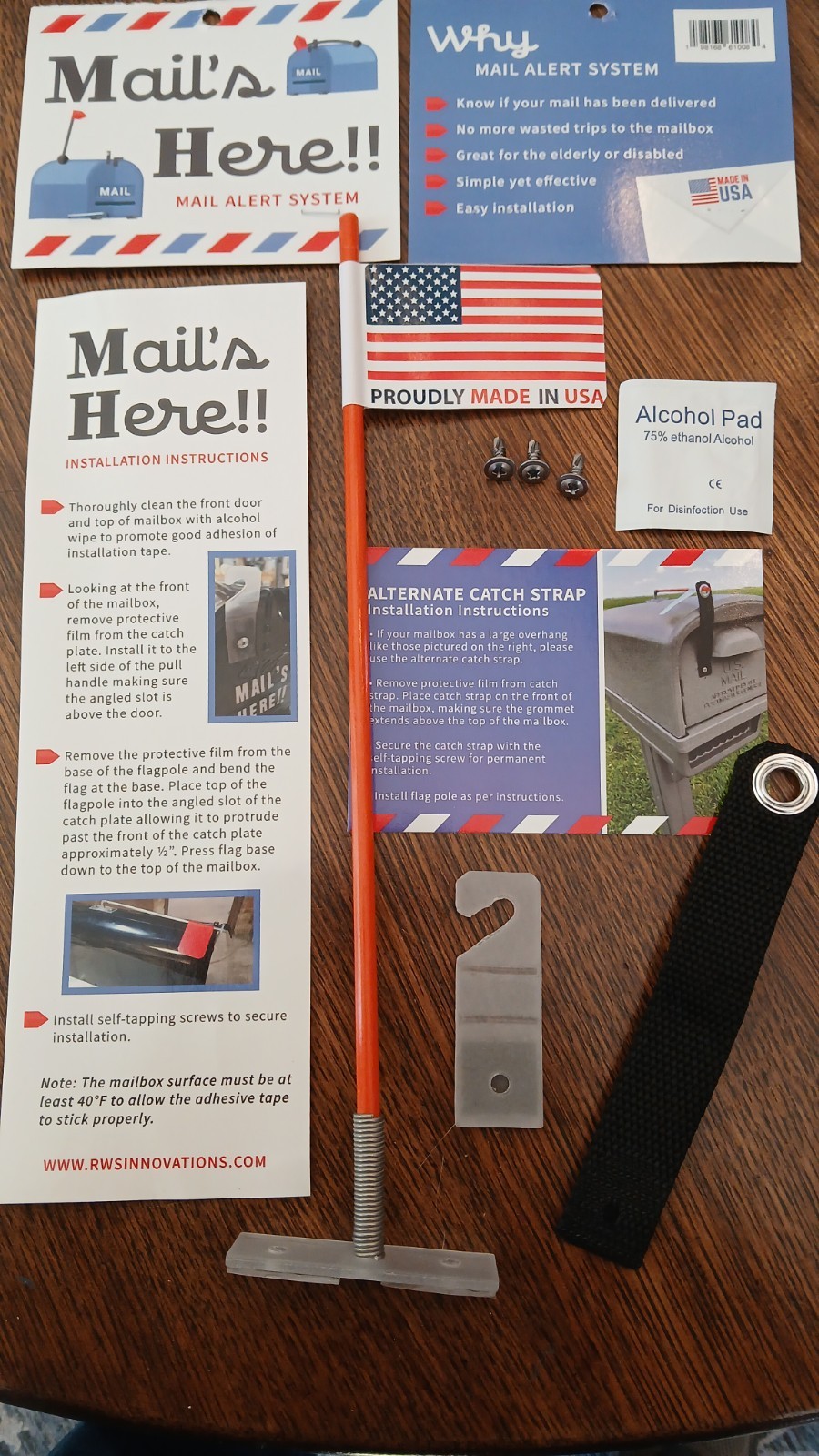 Mail’s Here!! Mailbox Flag Alert System, Easy Install, Plastic & Metal Kit