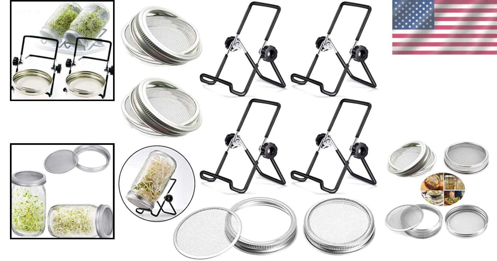 Sprouting Jar Lid 32oz Glass Jars with 4 Pack Stainless Steel Sprouting Stand…