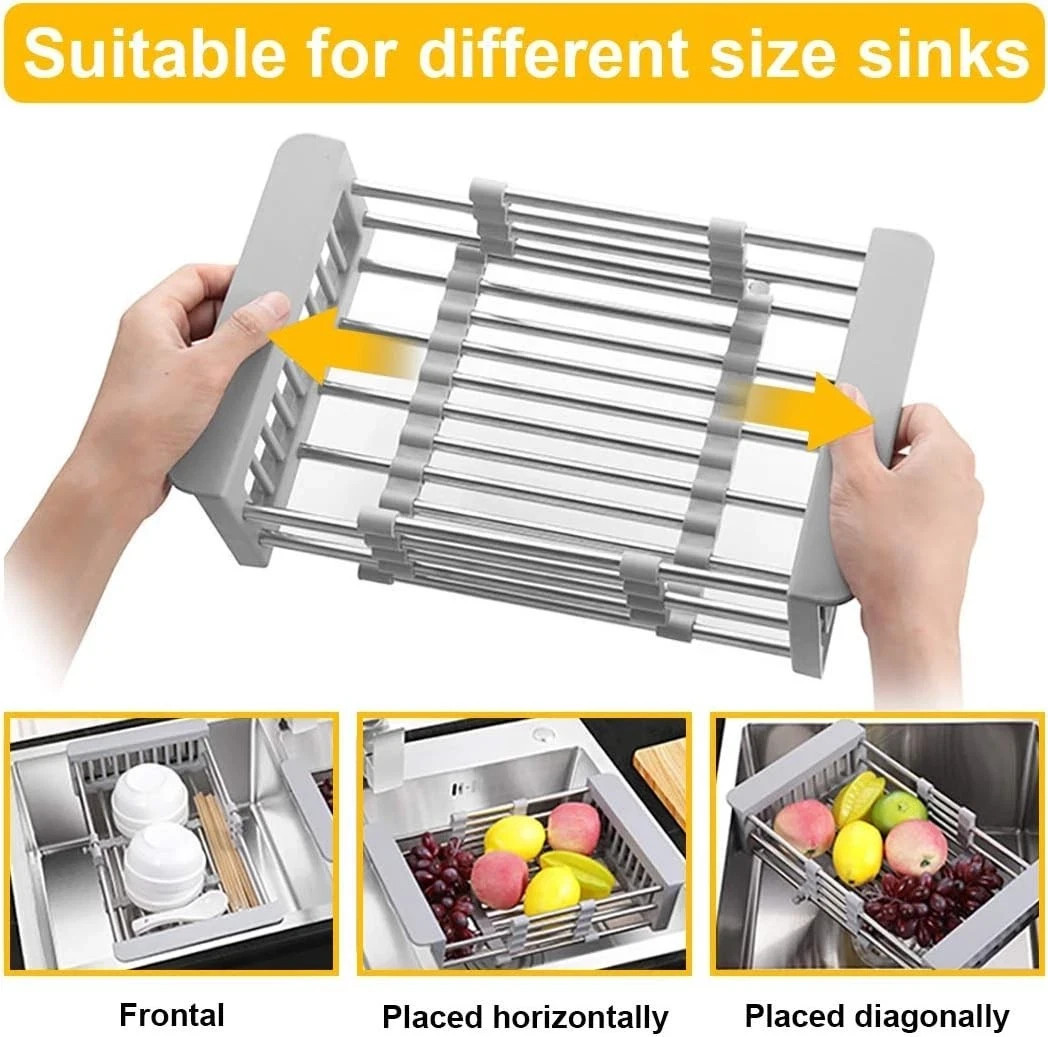Expandable Over Sink Kitchen Rack Stainless Steel Dish Drying Drainer Adjustable
