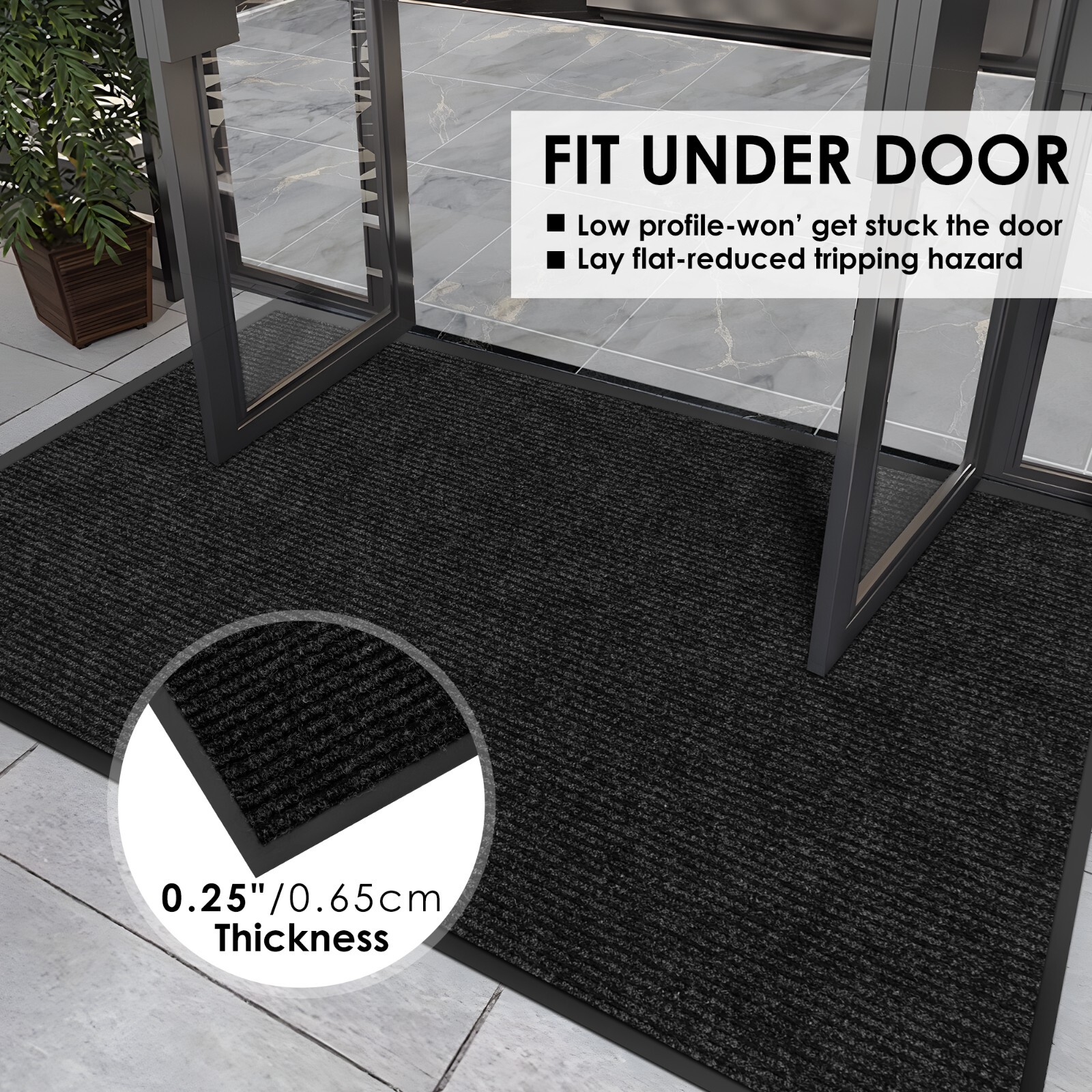 Entrance Mat Indoor Outdoor Heavy Duty Commercial Front Door Mats Carpet Black