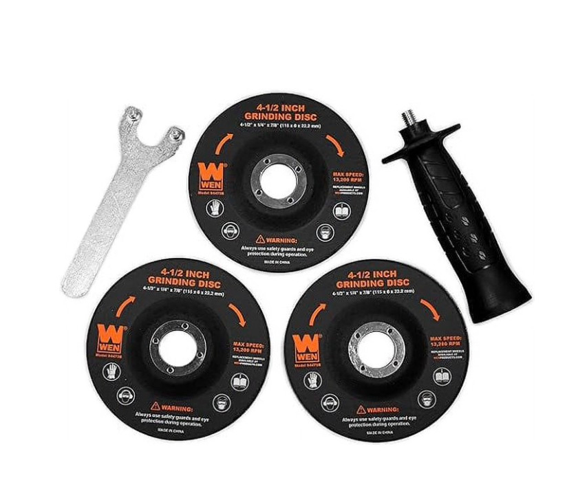WEN 7.5-Amp 4-1/2-Inch Corded Angle Grinder with 3 Discs and Case