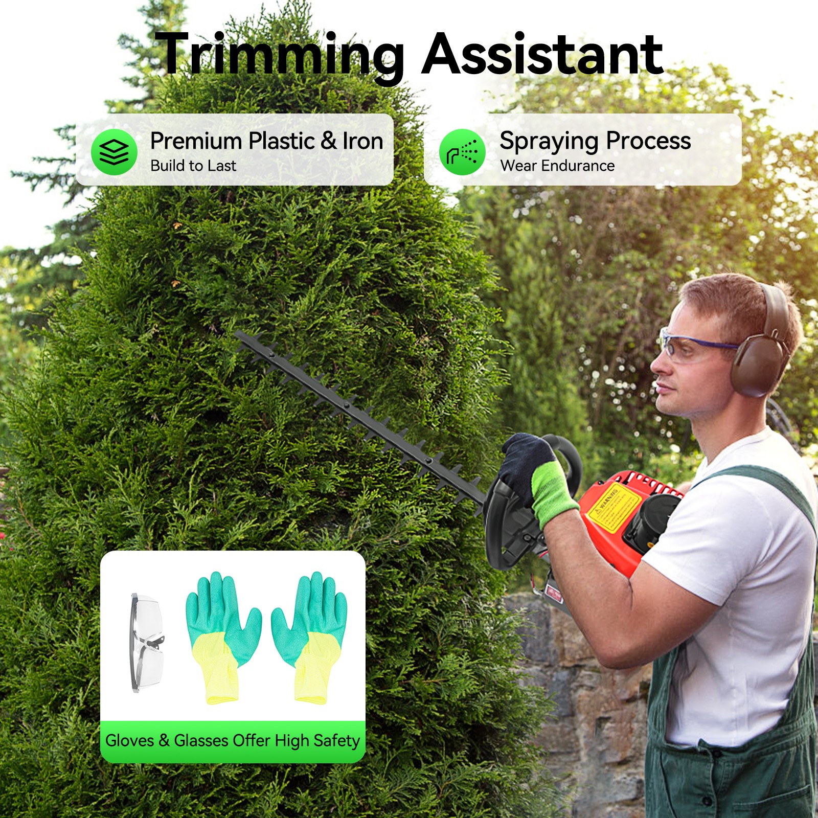 Gas Hedge Trimmer 22.5cc 2 Stroke Gas Powered Dual Sided Hedge Trimmer 650w