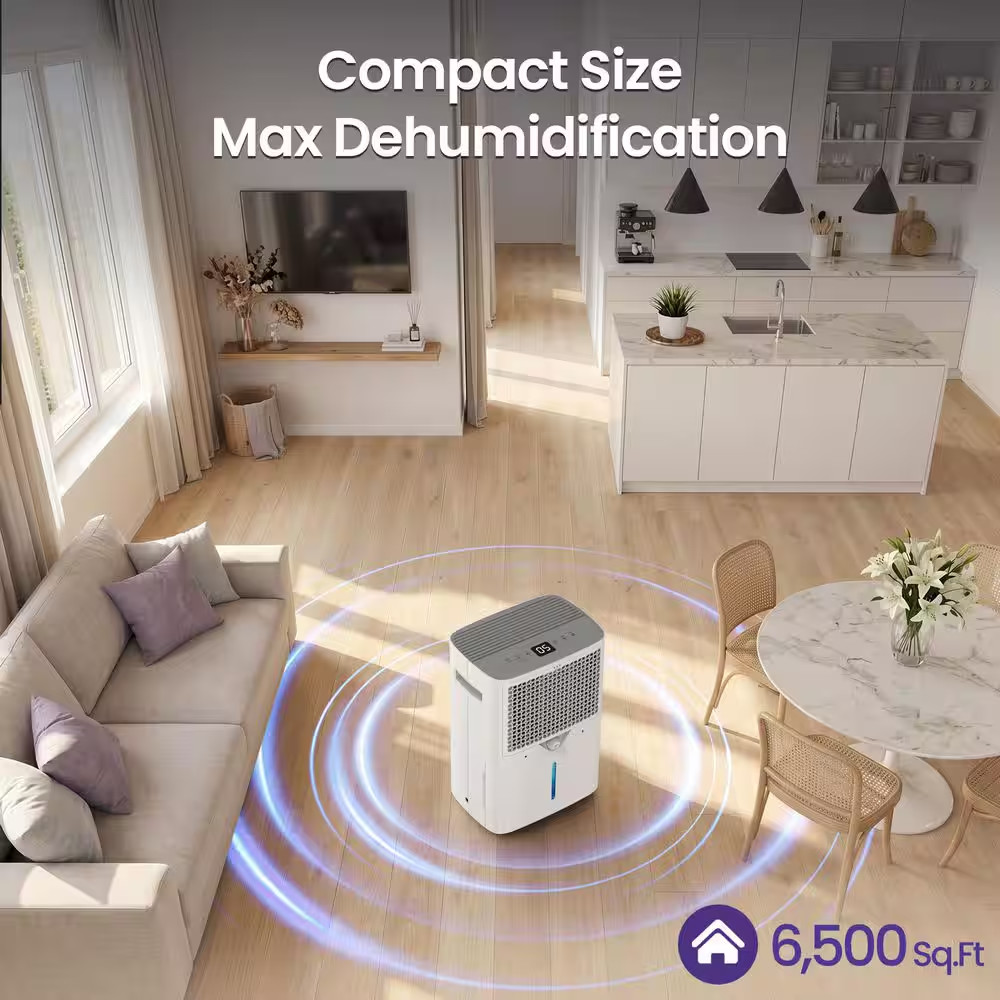 120 Pt. 6,500 Sq. Ft. Upgraded Dehumidifier for Basement, with Bucket, Drain Hos