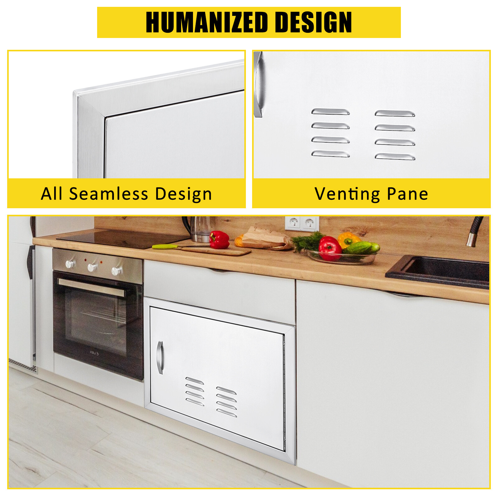 BBQ Access Door, Outdoor Grill Door Double Door Brushed Stainless Steel for BBQ