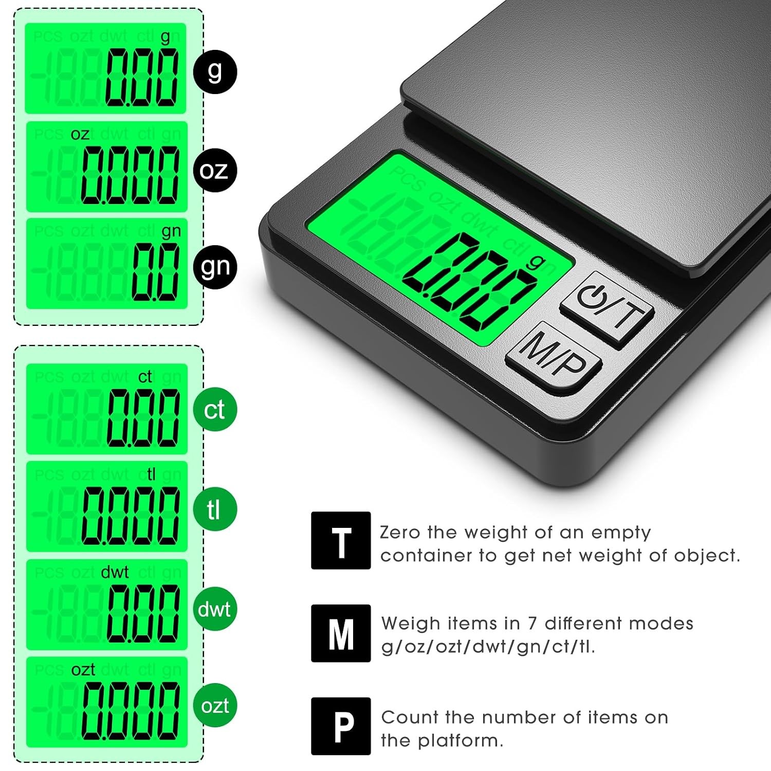 Pocket Scale 1000g 0.01g Precision Digital Gram Scale 7 Units Tare LCD Backlit