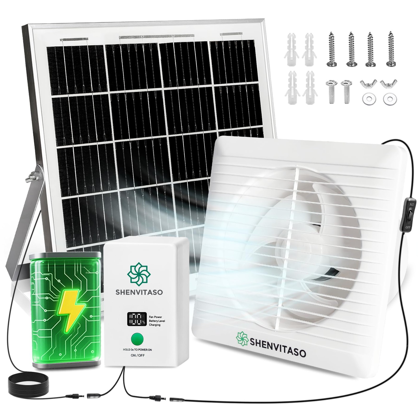 Solar Exhaust Fan with 7500mAh Battery & LCD Display, 25W Solar Panel Vent Fa…