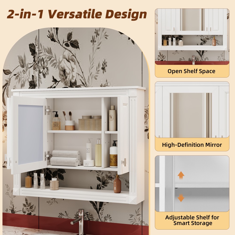 35in Bathroom Wall Cabinet w/Mirror,Wall Mounted Medicine Storage ,Open Shelf