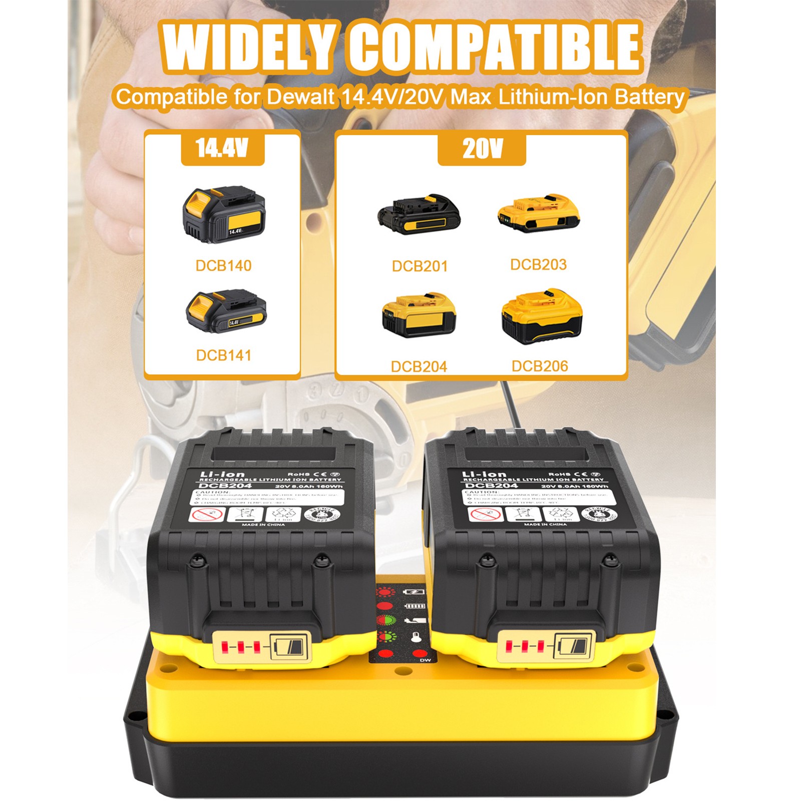 2 Pack 20V 10.0Ah Battery & Dual Charger Kit for De walt 20 Volt MAX Batteries