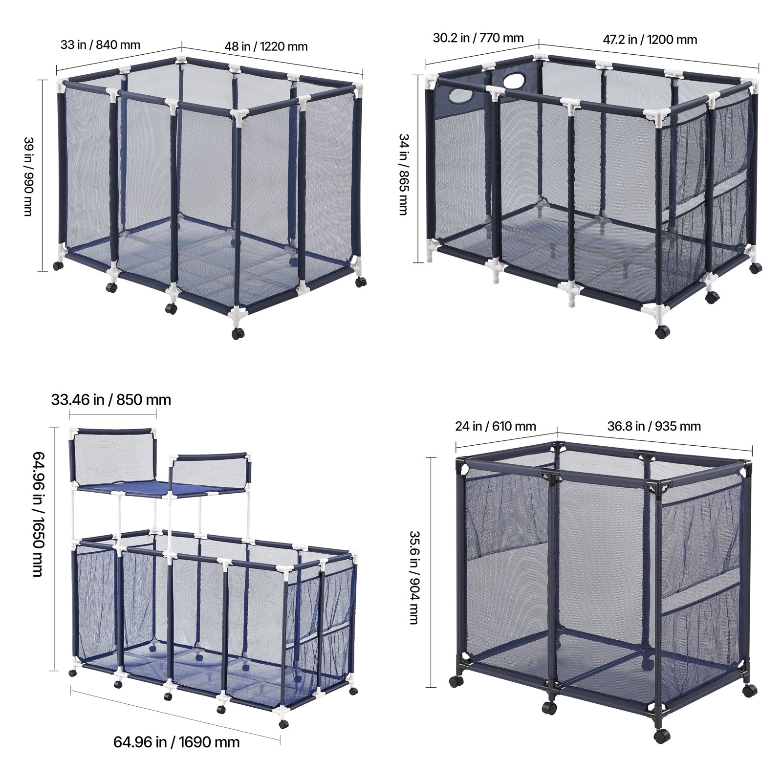Rolling Pool Toy Storage Bin Organizer w/ Plastic / Metal Frame 8 Optional Size