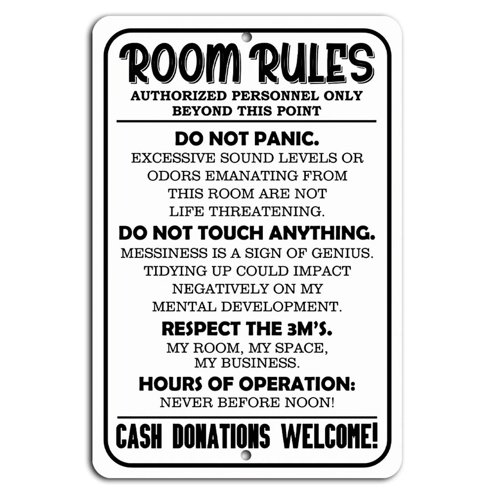 Room Rules Funny Teen Girl Boy Bedroom Sign – 8×12 Inch Aluminum
