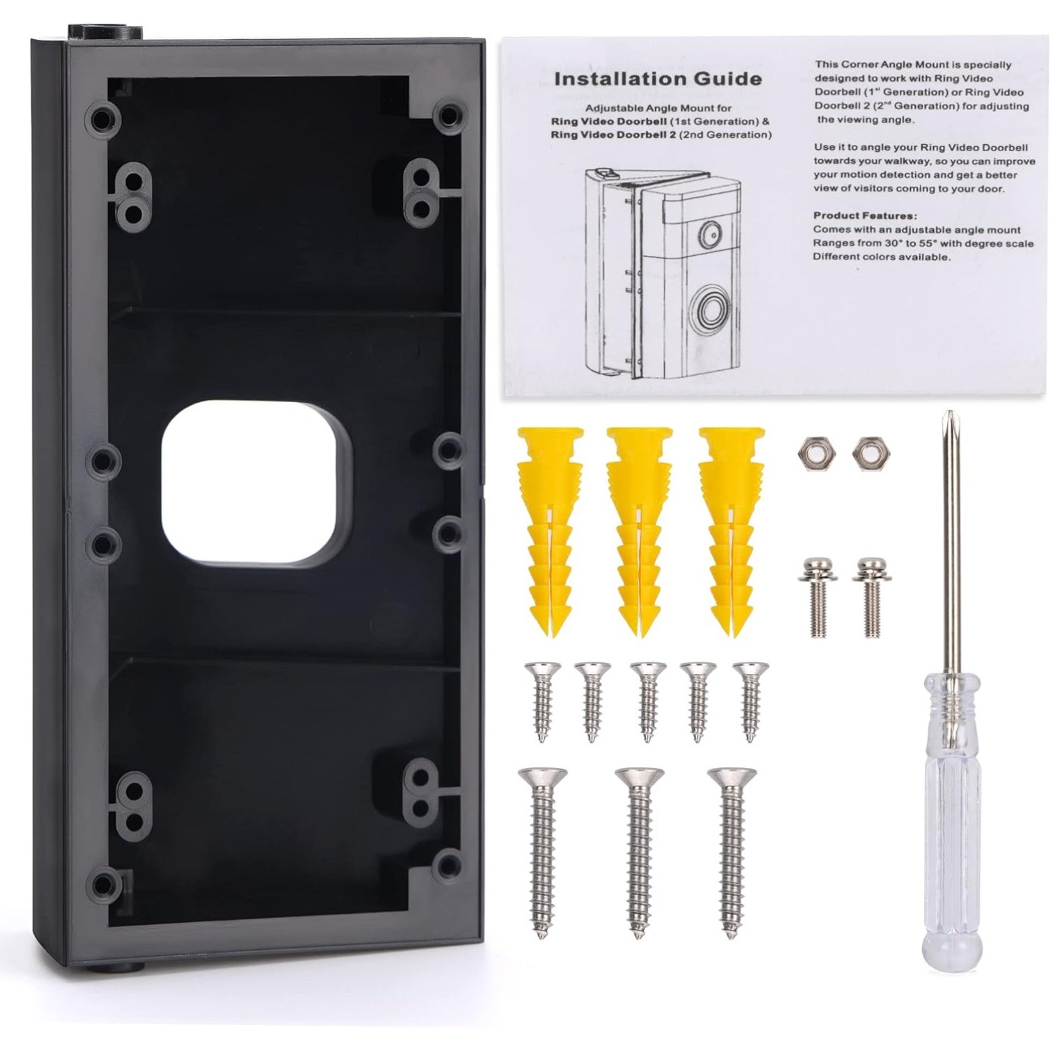 Adjustable Doorbell Angle Mount for Ring Video Doorbell 2/3/3Plus/4