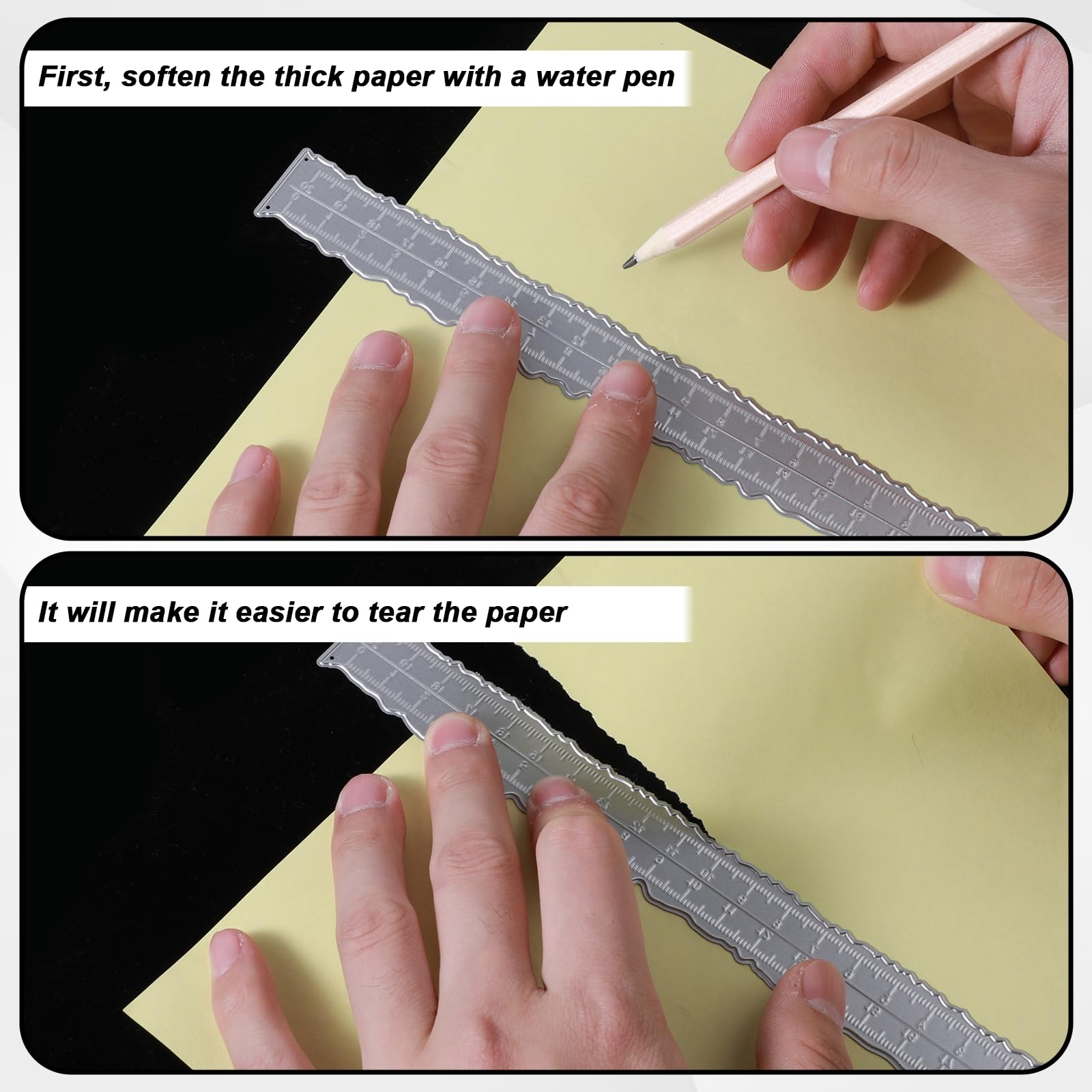 3 PCS Deckle Edge Ruler Carbon Steel Metal Paper Tearing Craft Wavy Line