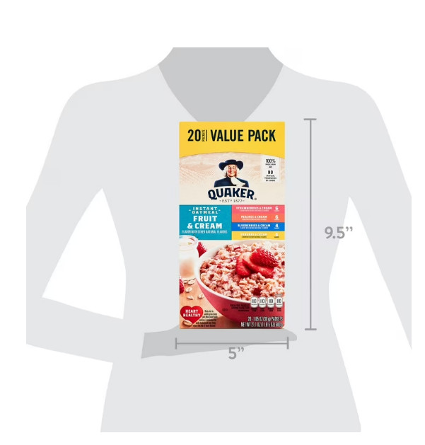 Quaker Instant Oatmeal, Fruit & Cream Variety Pack, 20 Packets