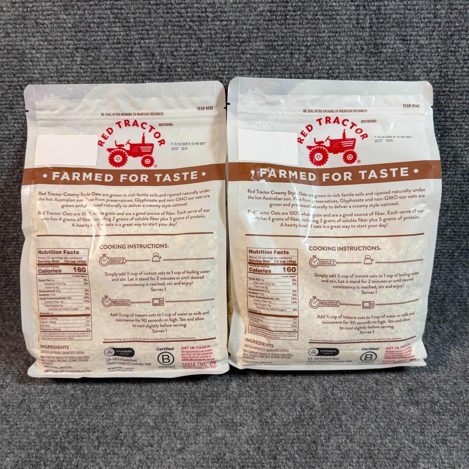 Red Tractor Australian Creamy Style Instant Oats | 2 Pack of 32oz (4 lb.) | NEW