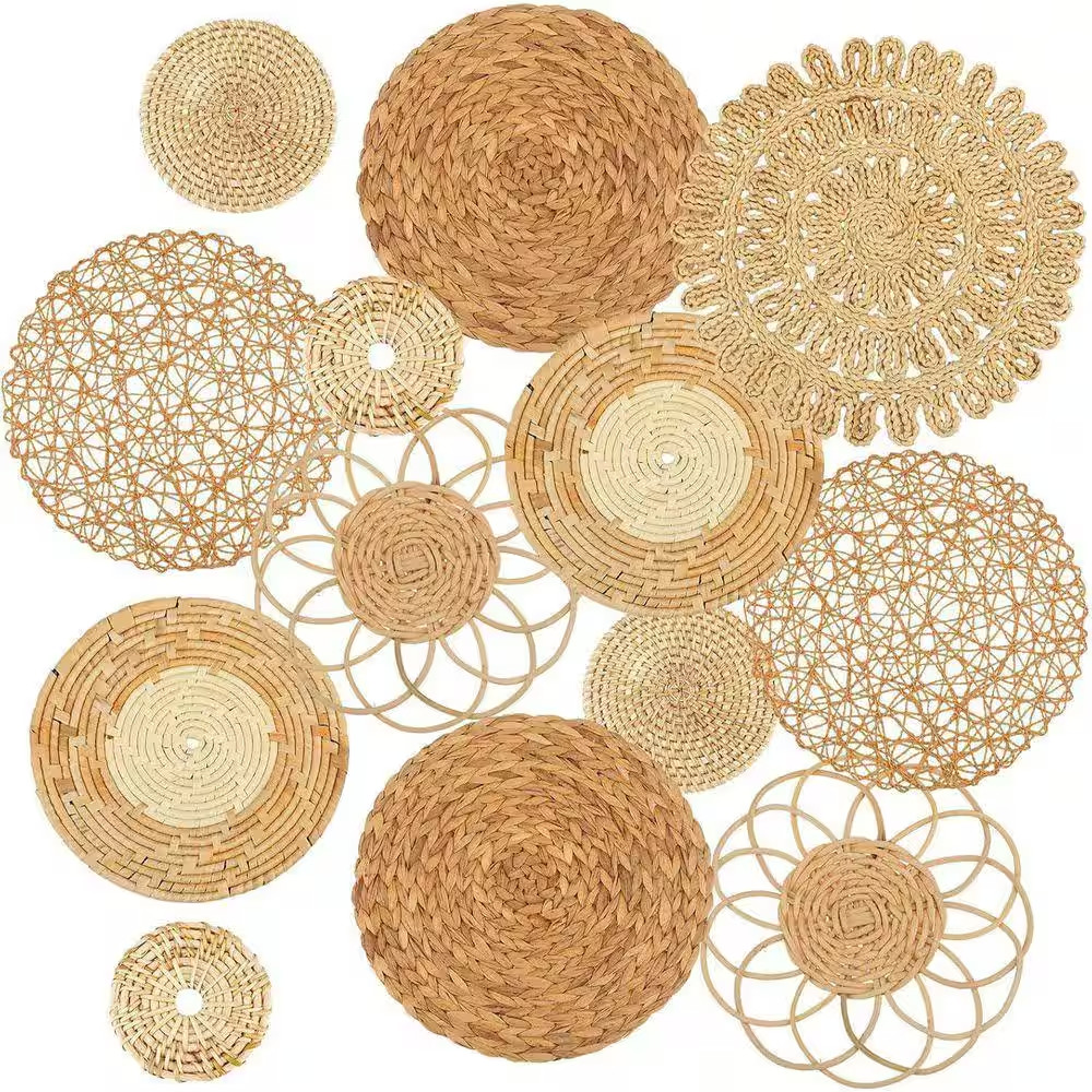 Brown 9.8 In. X 9.8 In. Set of 13 Boho Wall Basket Decor Seagrass Wall Hanging D