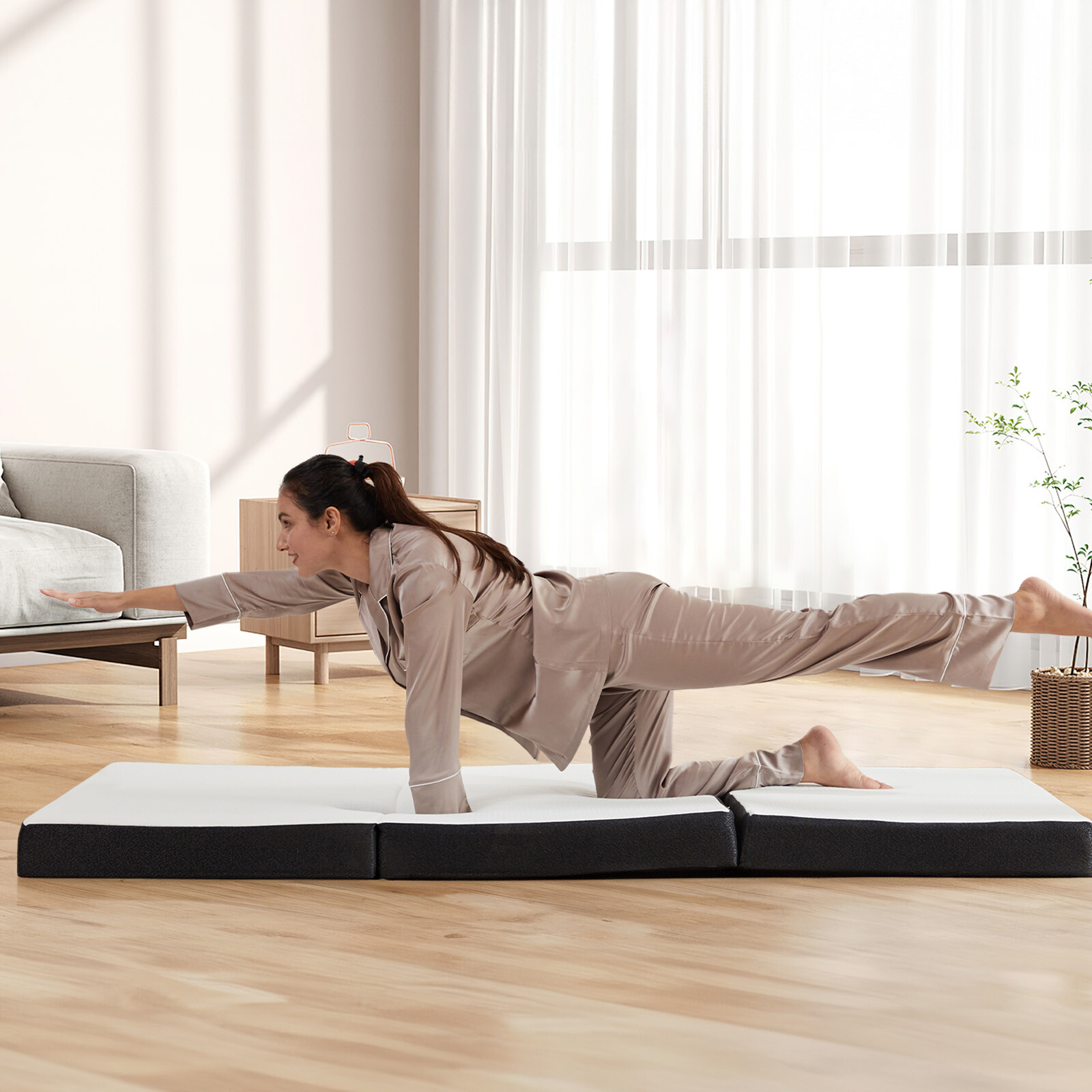 3 inch Folding Mattress Tri-Fold Memory Foam Mattress Topper with Washable Cover