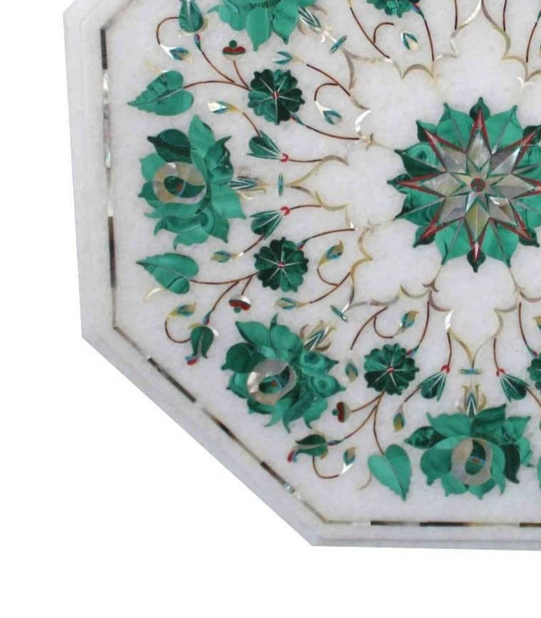 12″ Marble Table top Semi Precious Stones floral malachite inlay home decorative