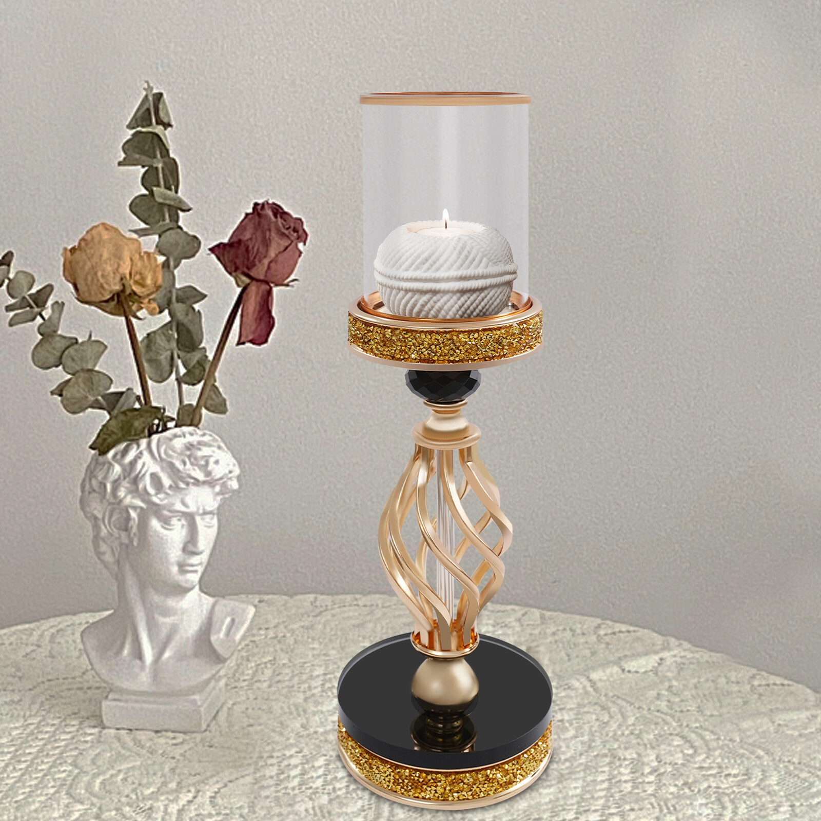 Candle Holder for Home Decor Tabletop Candle Holder Golden Color 12*41cm (D*H)