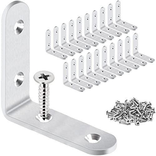 20-Pack Stainless Steel Corner Brace L Brackets with Screws for Wood Furniture